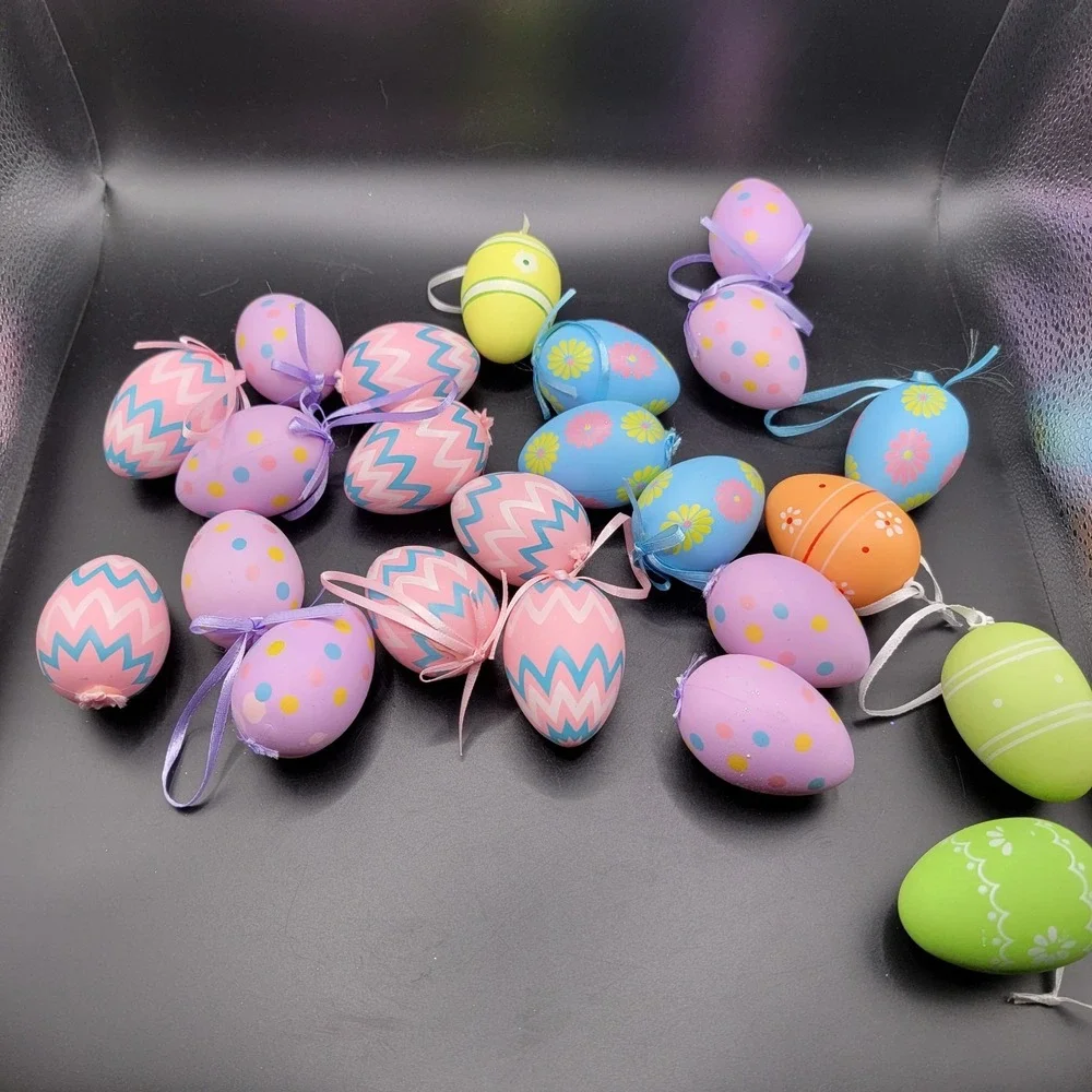 Hand-painted Plastic Easter Egg Hanging Decorations Lot Of 23